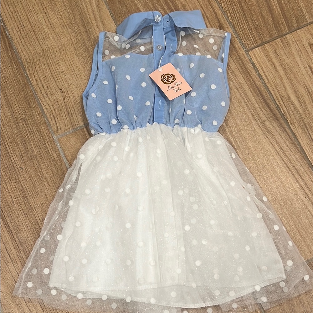 Blue and White Polka Dot Kids Dress